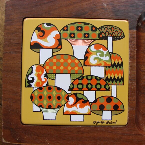 Vintage MCM Wood Charcuterie Cheese Serving Tray Georges Briard Mushroom - Picture 4 of 6